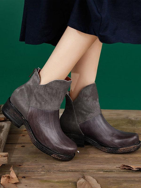 Autumn Winter SPLIT-JOINT COWHIDE SOFT SHORT MARTIN BOOTS For Women