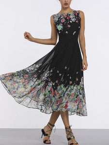 Floral Print Sleeveless Casual Maxi Dress