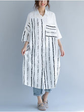 Load image into Gallery viewer, 2018 Stripe Linen Cotton Loose Shirt Dress