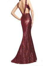 Load image into Gallery viewer, Bridesmaid V-Neck Sleeveless Sequins Evening Dress
