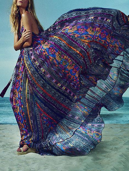 Print Sleeveless Beach Bohemia Maxi Dress