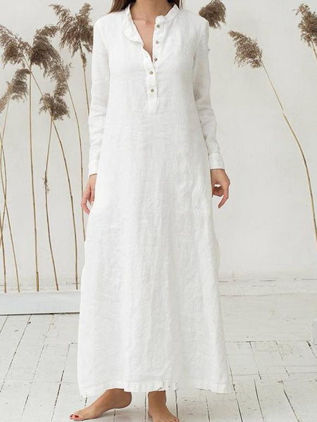 Solid Color Long Sleeve Split Shirt Dress