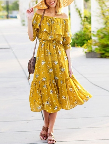 Floral Off Shoulder Chiffon Bohemia Dress