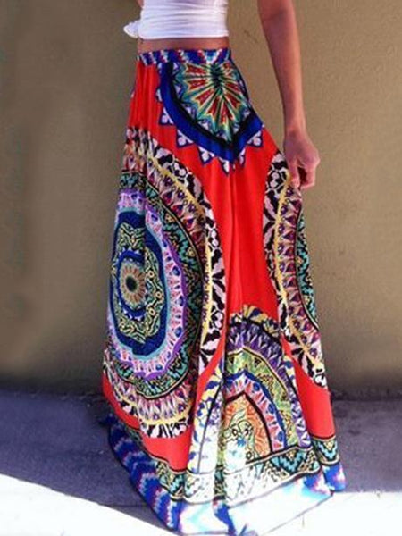Print High Waist Boho Skirt