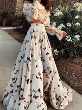 Load image into Gallery viewer, Butterfly Print Off Shoulder Long Sleeve Maxi Dress 2 Pieces Set