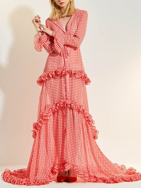 New Arrival Ankle Length  lace deep V-neck dress dragging evening dress