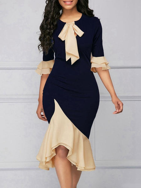 Bowknot Bodycon Irregular Autumn Dress