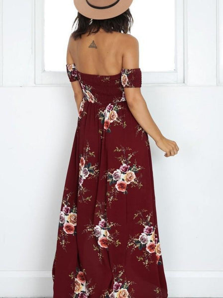 Flower Print Sleeveless Off-the-Shoulder Front Dress