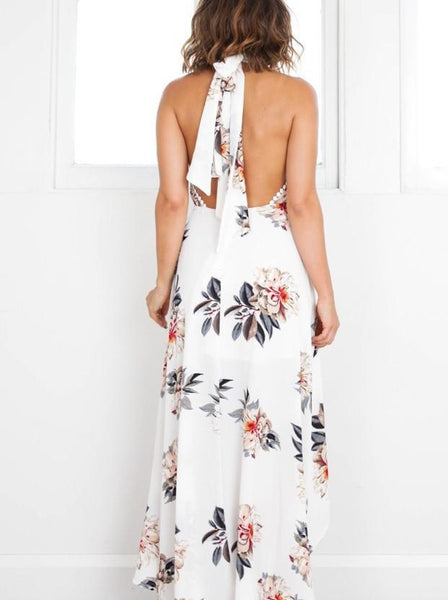 Sexy Sleeveless High Collar Hi-Lo Style Bohemia Maxi Dress