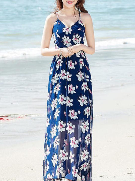 Spaghetti Neckline Floral Maxi Bohemia Dress