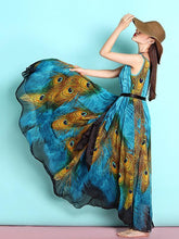 Load image into Gallery viewer, Popular Peacock Floral-Print Slim Fit Chiffon Beach Vacation Big Hem Bohemia Bottom Dress