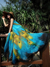 Load image into Gallery viewer, Popular Peacock Floral-Print Slim Fit Chiffon Beach Vacation Big Hem Bohemia Bottom Dress
