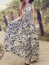 Load image into Gallery viewer, Chiffon Floral-Printed Sleeveless Round Neck Maxi Dress