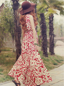 Chiffon Floral-Printed Sleeveless Round Neck Maxi Dress