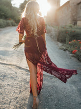Load image into Gallery viewer, Pretty Sexy Lace Solid Color Short Sleeve Deep V Neck Side Split Maxi Dress