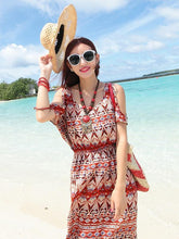 Load image into Gallery viewer, Beautiful Chiffon Printed Split Joint Short Sleeve Round Neck Maxi Dress