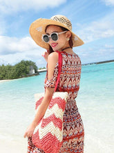Load image into Gallery viewer, Beautiful Chiffon Printed Split Joint Short Sleeve Round Neck Maxi Dress