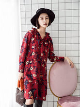 Load image into Gallery viewer, Retro Red Floral-Printed Long Sleeve Fabala Neck Bohemia Dress