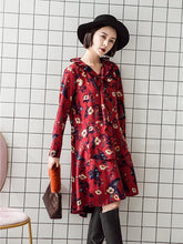 Load image into Gallery viewer, Retro Red Floral-Printed Long Sleeve Fabala Neck Bohemia Dress