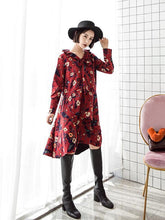 Load image into Gallery viewer, Retro Red Floral-Printed Long Sleeve Fabala Neck Bohemia Dress