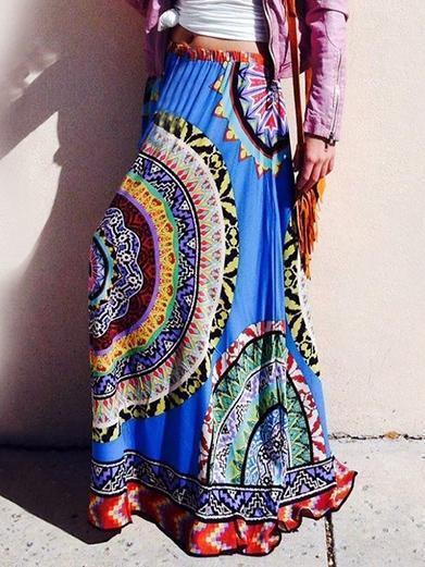 Print High Waist Boho Skirt