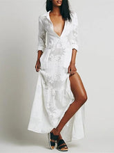 Load image into Gallery viewer, White Split-side Lapel Collar Maxi Dress