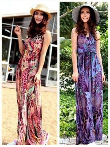 Milk Fiber Bohemia Halterneck Backless V-neck Maxi Dress