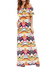 Load image into Gallery viewer, Bohemia Printed Falbala Off-the-shoulder Maxi Dress