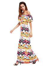 Load image into Gallery viewer, Bohemia Printed Falbala Off-the-shoulder Maxi Dress