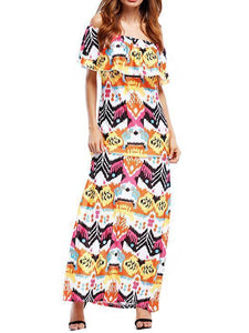 Bohemia Printed Falbala Off-the-shoulder Maxi Dress