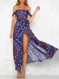 Floral Off-the-shoulder Split-side Bohemia Maxi Dress