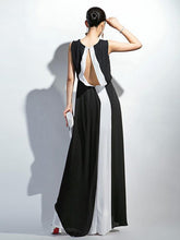 Load image into Gallery viewer, Fashion White&amp;Black V-Neck Sleeveless Maxi Dress Evening Dress