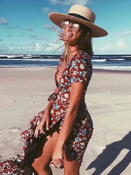 Floral Split-side Bohemia Wrap Dress