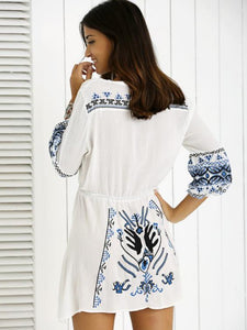 Bohemia Puff Sleeves Embroidered Mini Dress