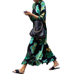 Summer Dress Women Long Maxi Dress Vintage Floral Printed Long Sleeve Loose Beach Sundress Plus Size Casual Vestidos