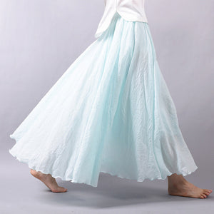 Women Linen Cotton Long Skirts Elastic Waist Pleated Maxi Skirts Beach Boho Vintage Summer Skirts Faldas Saia