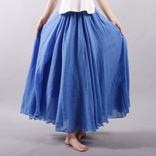 Load image into Gallery viewer, Women Linen Cotton Long Skirts Elastic Waist Pleated Maxi Skirts Beach Boho Vintage Summer Skirts Faldas Saia