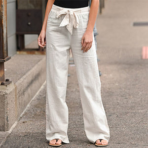 Women Pants Fashion Linen Cotton Solid Elastic Waist Trousers Female Plus Size Ankle-length Trousers Summer Casual Pants