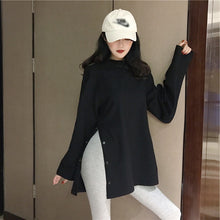 Load image into Gallery viewer, Spring Split Side Button White Black Long Tshirt O-Neck Women Shirts Autumn Arrival Solid Oversized T Shirt Tops