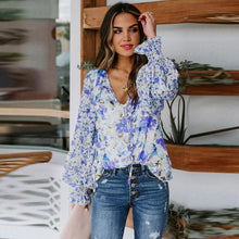 Load image into Gallery viewer, Cardigan button Floral Chiffon shirt women&#39;s loose oversized top