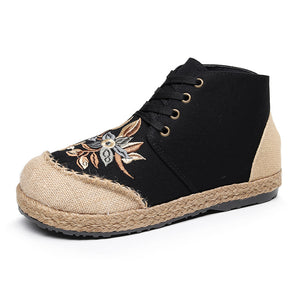 New national style women's shoes, front lace up, middle upper, casual women's short boots, thick bottomed round head embroidered shoes