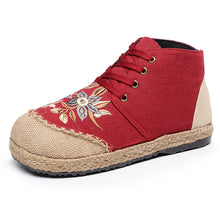 Load image into Gallery viewer, New national style women&#39;s shoes, front lace up, middle upper, casual women&#39;s short boots, thick bottomed round head embroidered shoes