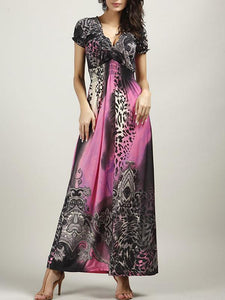 Beautiful Bohemia Floral Short Sleeve V Neck Maxi Dress
