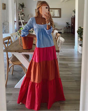 Load image into Gallery viewer, Sexy colorful four-layer plain color-block maxi dress