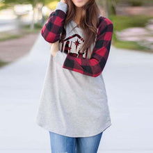 Load image into Gallery viewer, Women&#39;s plaid stitching letter printing long-sleeved casual sweater T-shirt