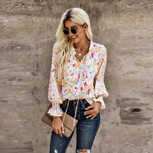 Load image into Gallery viewer, Cardigan button Floral Chiffon shirt women&#39;s loose oversized top
