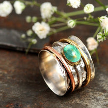 Load image into Gallery viewer, Vintage turquoise plated tricolor rings for men and women
