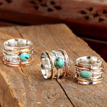 Load image into Gallery viewer, Vintage turquoise plated tricolor rings for men and women