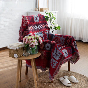 Reversible Woven Pattern Tassels Multi Purpose Sofa Cover Throw Blankets