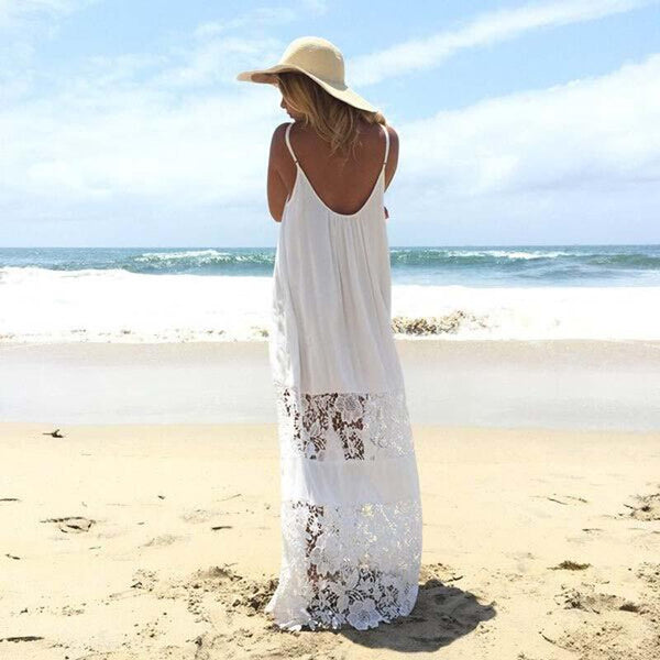 Spaghetti Strap Lace Splice Beach Maxi Dress 2